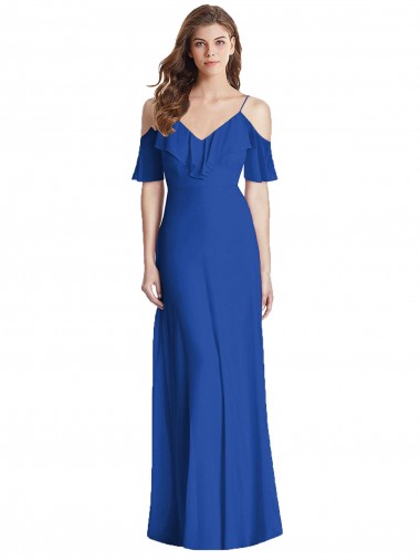 Best Cold Shoulder V-Back Long V-Neck Trumpet Maxi Evening Dress UK