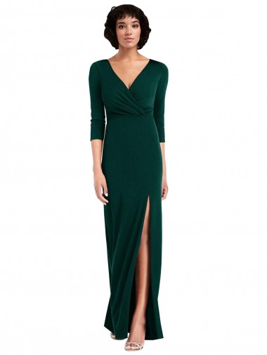 Best Long Sleeves V-Back Long V-Neck Trumpet Maxi Evening Dress UK