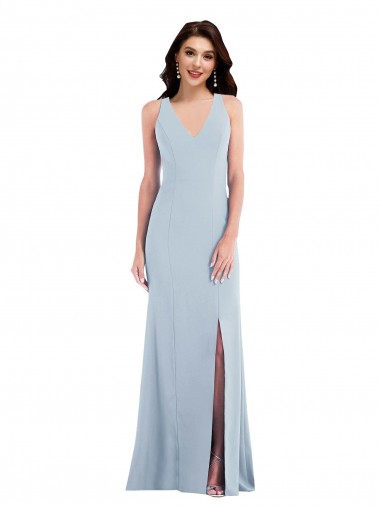 Best Sleeveless Open Back Long V-Neck Trumpet Maxi Evening Dress UK