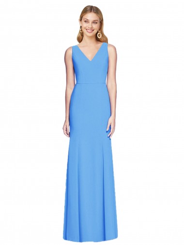 Best Sleeveless Keyhole Back Long V-Neck Trumpet Peacock Blue Semi Formal Evening Dress UK