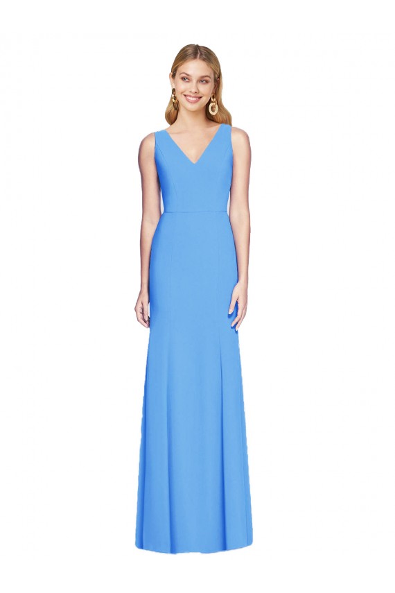 Best Sleeveless Keyhole Back Long V-Neck Trumpet Peacock Blue Semi Formal Evening Dress UK