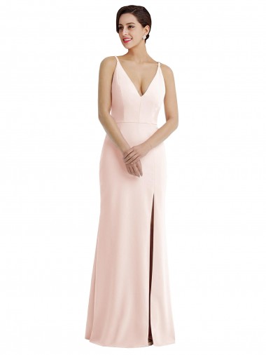 Best Sleeveless V-Back Long V-Neck Trumpet Stretch Crepe Evening Dress UK