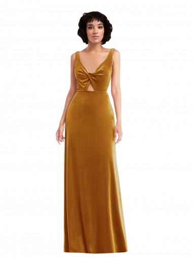 Best Sleeveless V-Back Long V-Neck Trumpet Stretch Velvet Maxi Evening Dress UK