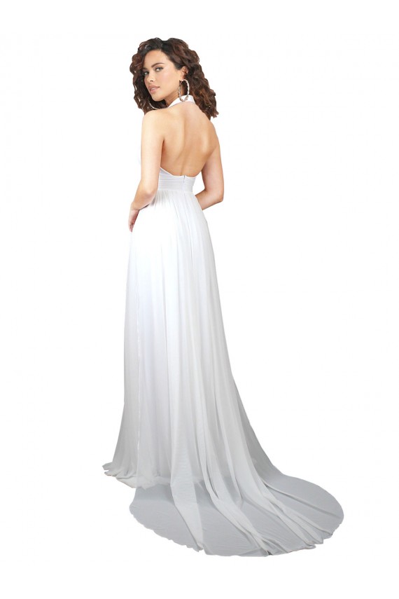 Best Sleeveless Low Back Sweep Train V-Neck A-Line Semi Formal Evening Dress UK